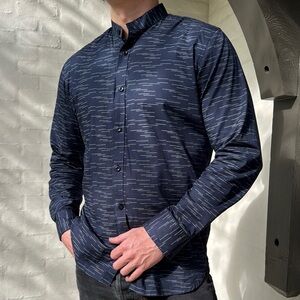 Saks Fifth Avenue Navy Patterned Dress Shirt